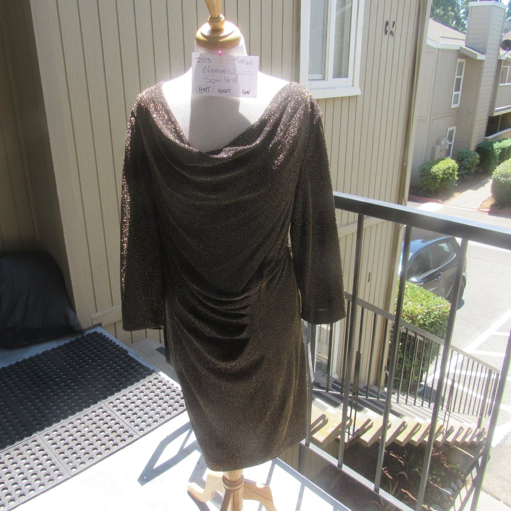 #203 New Women's Glittery Gold Evening Dress By Tahari (Size 16w)